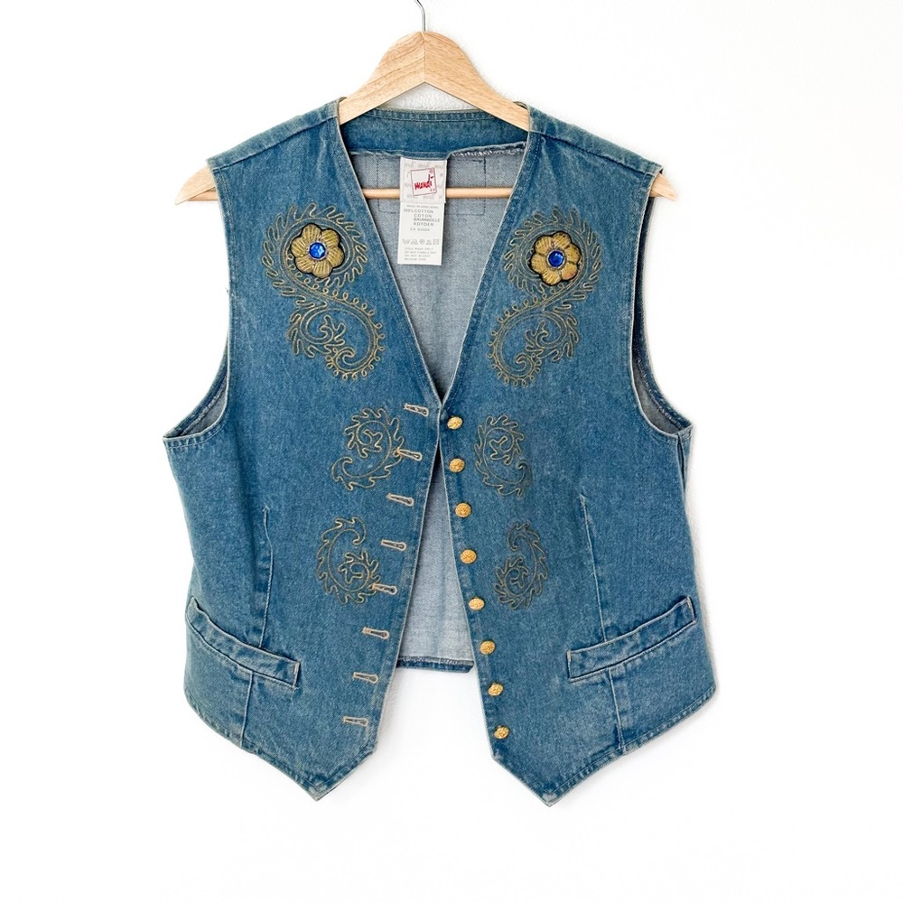 VTG Mondi/Mondí Embroidered Bedazzled Jeans Jacket Vest Vintage — Size L